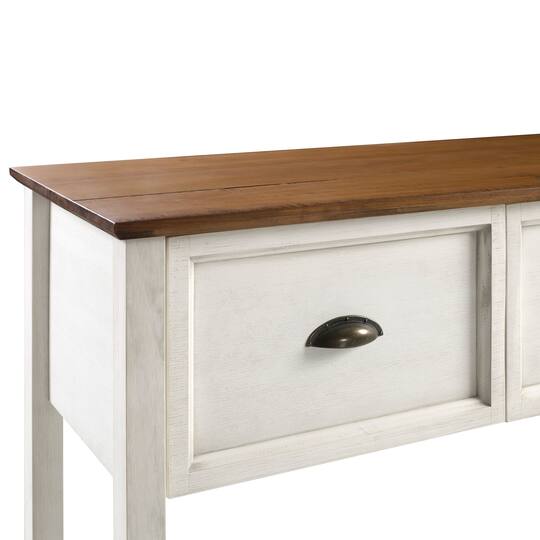 Walker Edison 52" Reclaimed Barnwood & White 3-Drawer Buffet Table